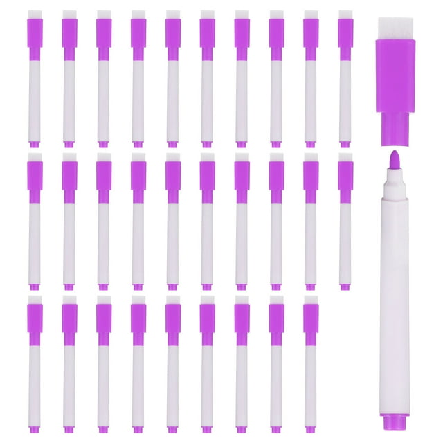 Dry Erase Marker Pens, 60 Pack Purple Ink Fine Point Low Odor Whiteboard with Eraser Cap, White Pen Rod