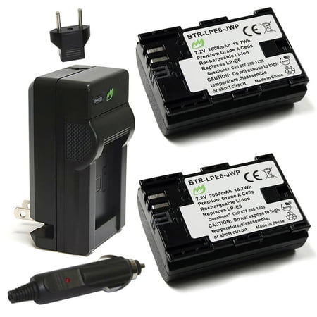 Replacement for Canon EOS 5D Mark II Battery (2-Pack 2600mAh) and Charger with Car Adapter