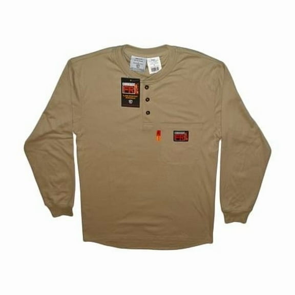 Comeaux Caps FR Henley Khaki Welding Welders Work Shirt Long Sleeve 2XL