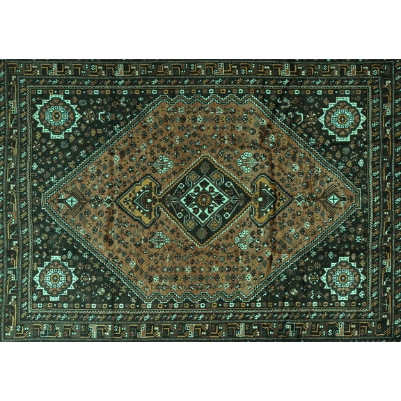 Ahgly Company Machine Washable Indoor Rectangle Persian Turquoise Blue Traditional Area Rugs, 5' x 7'