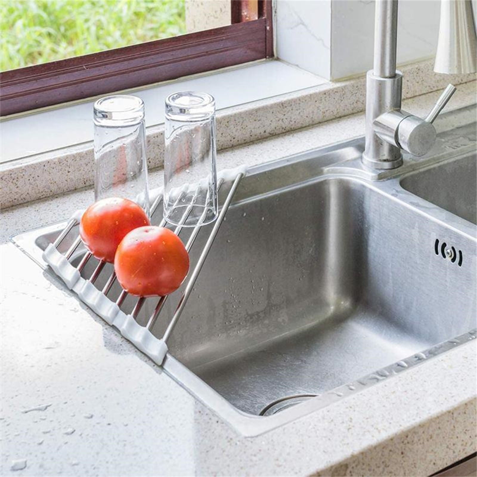 Tomorotec Triangle Roll-Up Dish Drying Rack for Sink Corner Small Foldable  Stainless Steel Over The Sink Multipurpose Kitchen Drainer Caddy Organizer
