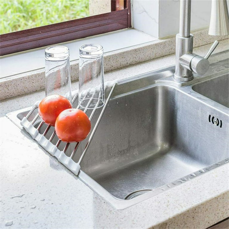 Over the Sink Dish Drying Rack Roll Up Dish Drying Rack Triangle Dish  Drying Rack for Sink Kitchen Corner Dish Drainer Mat Foldable Stainless  Steel Corner Sink … in 2023