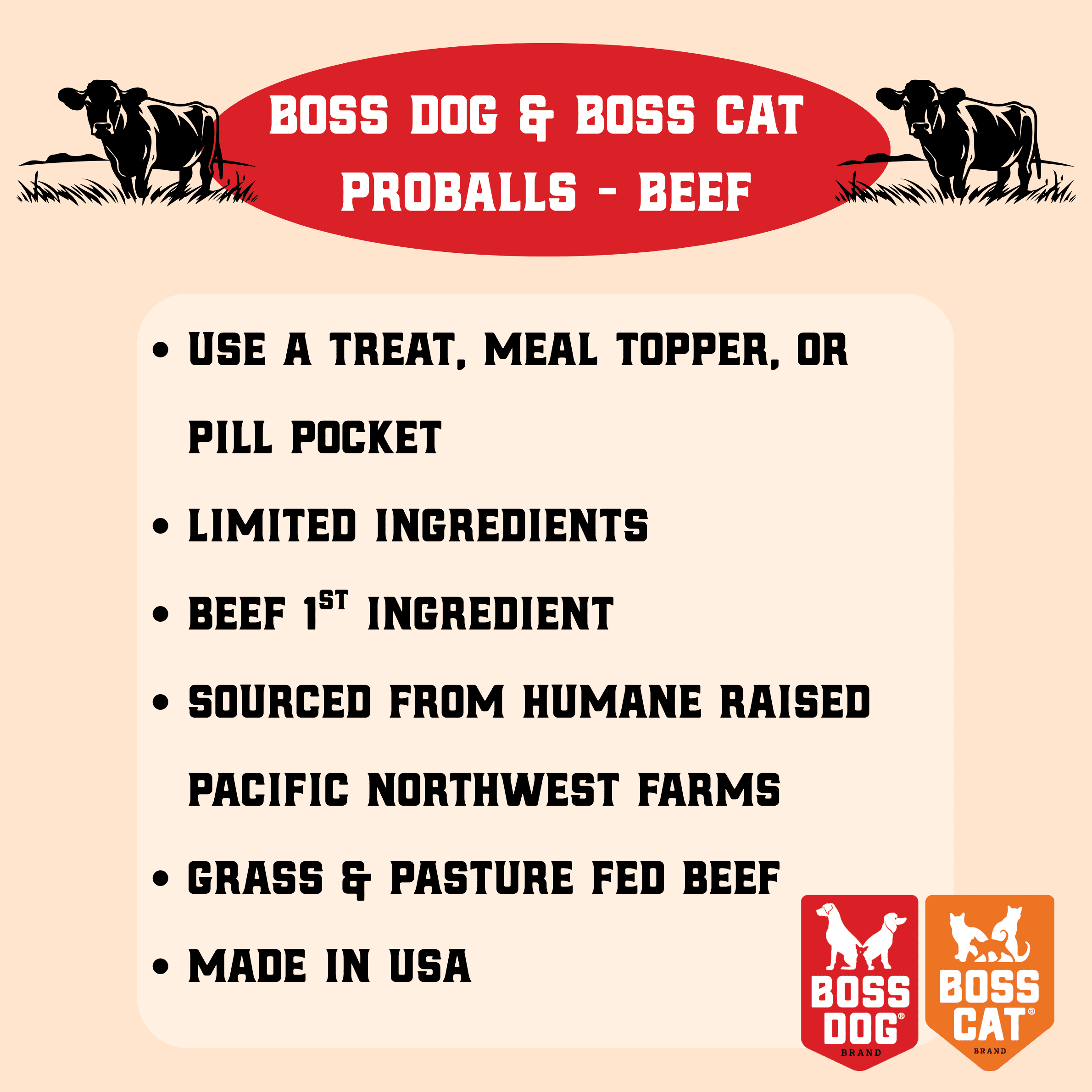 Boss Dog ProBalls, Probiotic Freeze Dried Treats for Dogs & Cats, Beef, 6 oz Jar