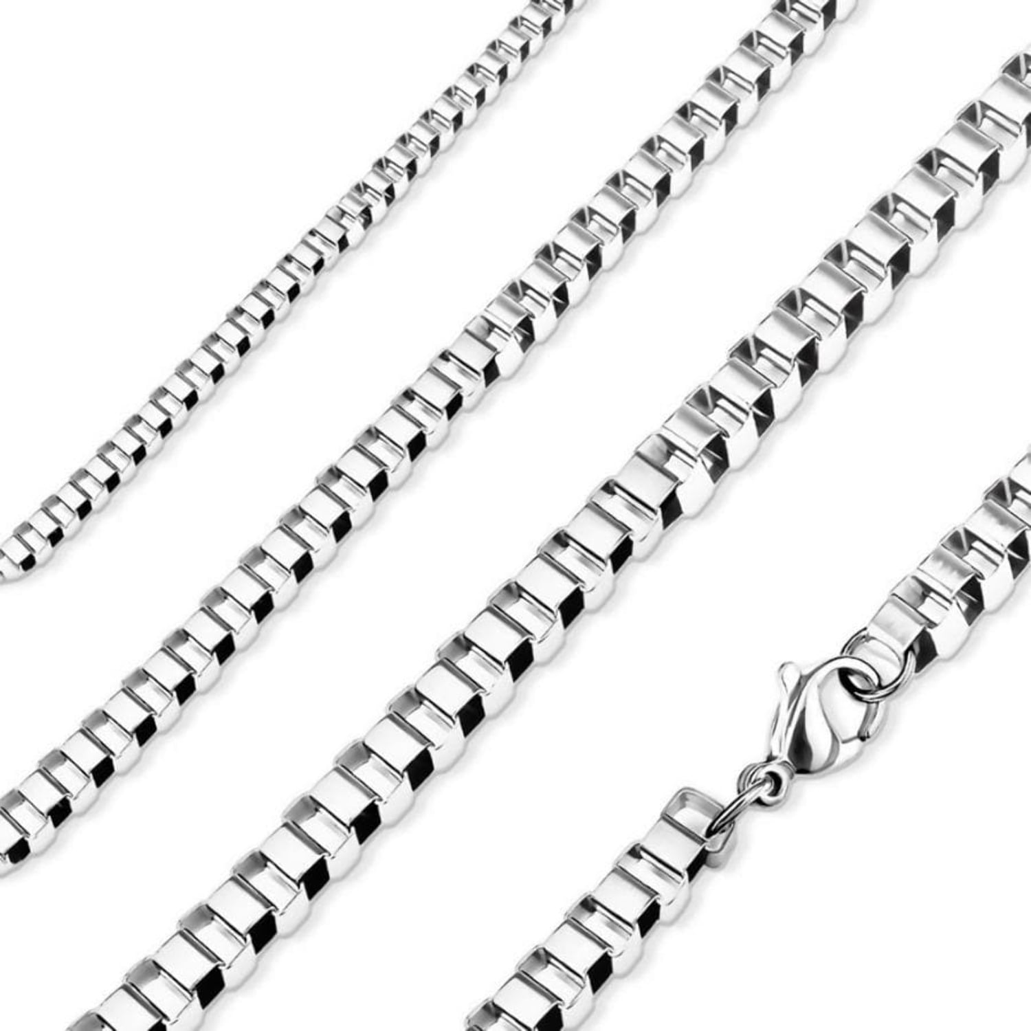 3mm Box Chain Necklace Mens Womens Silver Stainless Steel 20-22 inch Fantasy Forge Jewelry