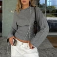 thumbnail image 4 of Wowcloth Women's Striped Bell Sleeve Knit Top, Round Neck with Cinched Waist for Casual and Daily Wear, 4 of 7