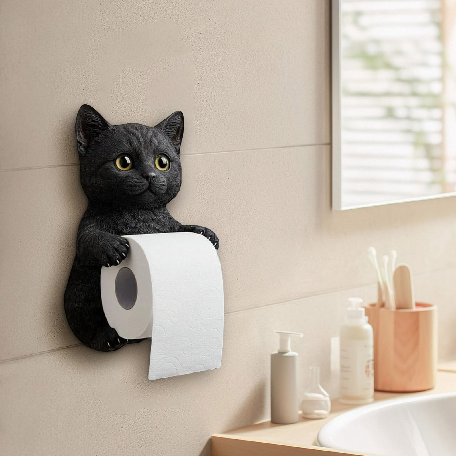 Cat Paper Holder - Funny 3D Resin Cat Toilet Paper Roll Holder, Wall Mount Bathroom Tissue Roll Storage, Unique Cats Lover Gifts(H)