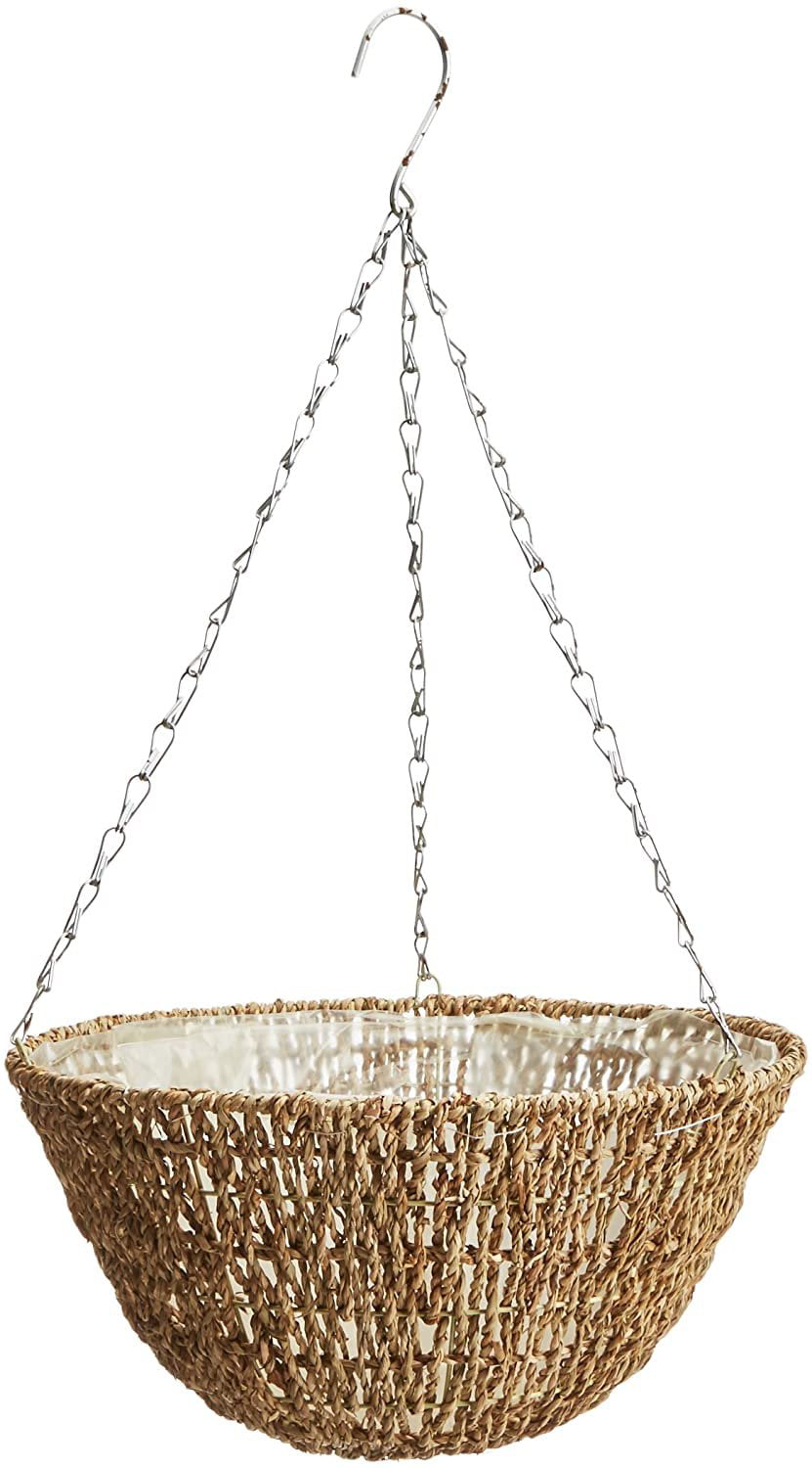Brown Gardener Select GSALWA020W Round Woven Plastic Wicker Hanging Basket 