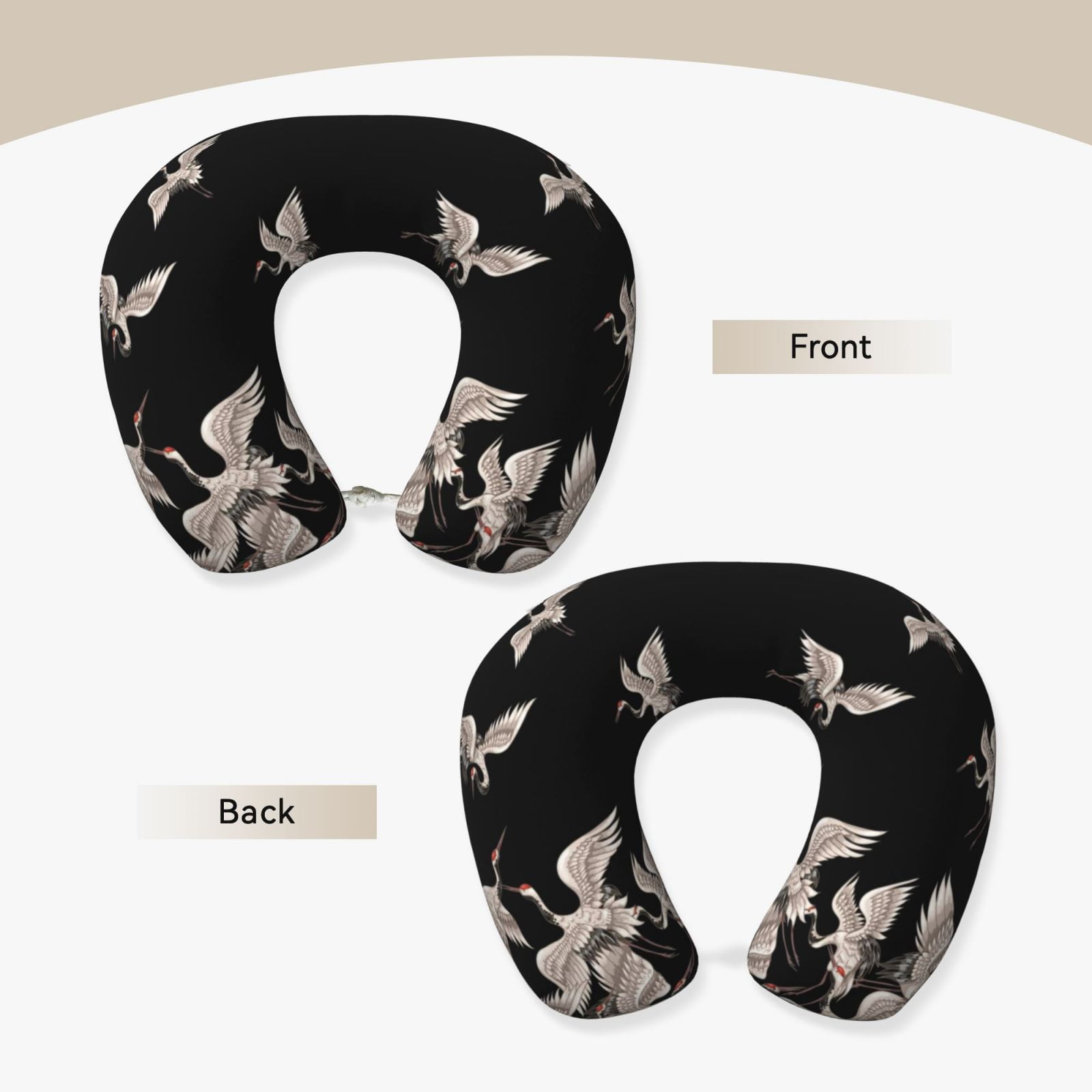 Xecao Japanese White Crane Print Memory Foam Cervical Neck Pillow Versatile U-Shaped Pillows for Home,Office,Camping,Travelling,Soft Washable Cover