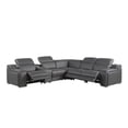 thumbnail image 2 of Dark Gray Italian Leather Power Reclining L Shaped Six Piece Corner Sectional With Console, 2 of 10