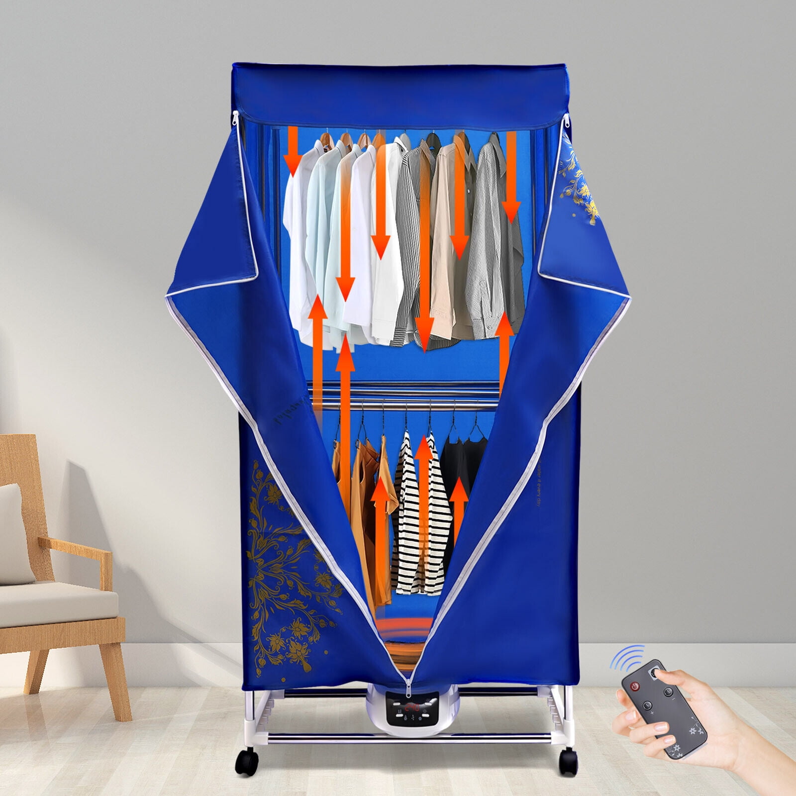 Electric Portable Clothes Dryer, 1200-1500W Travel Dryer Machine Folding Remote Control Dryer Stainless Steel Mini Dryer for Apartments Home Dorms Travel RVs