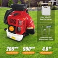 thumbnail image 4 of YNCE 80CC Backpack Gas Powered Leaf Blower 900 CFM 4.8 HP 2 Cycle Grass Lawn Blower Air Cooling, Low Vibration and Ergonomic Design for Outdoor Gard Yard Cleaning and Snow Removal (Red), 4 of 7