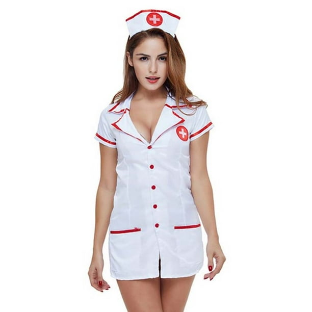 Conjunto de lencería de enfermera sexy para mujer Traje de ropa de dormir de uniforme de enfermera traviesa (Blanco M) Likrtyny Para estrenar
