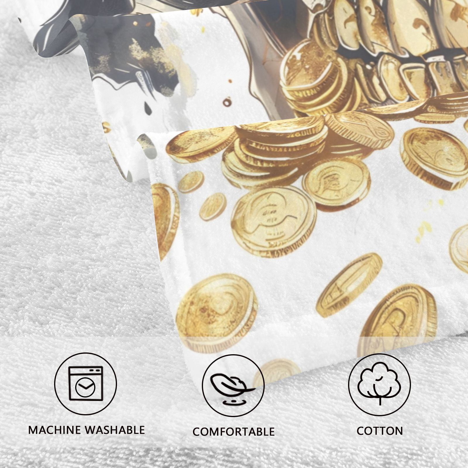 Skull Eye Patch Gold Coins Hand Towels Cotton Bath Towels Large Face Towels Absorbent for Bathroom 2 Packs