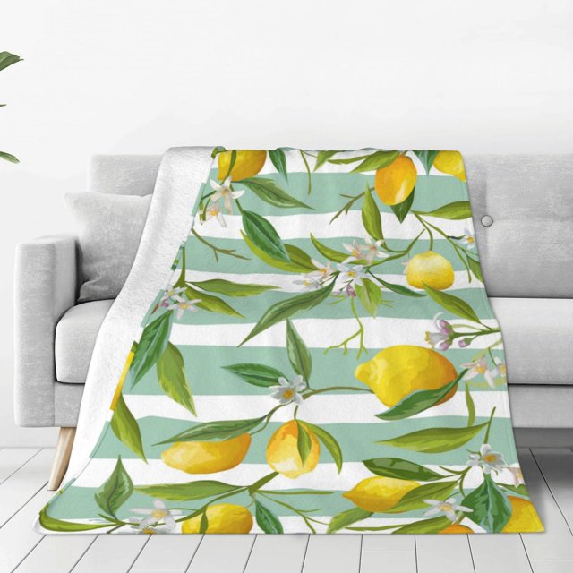 Fotbe Lemon Manta de Franela Acolchonada con Estampado, Súper Suave y Esponjosa, Extra Grande para Sofá, Cama, Uso Todo el Año-60"x50"