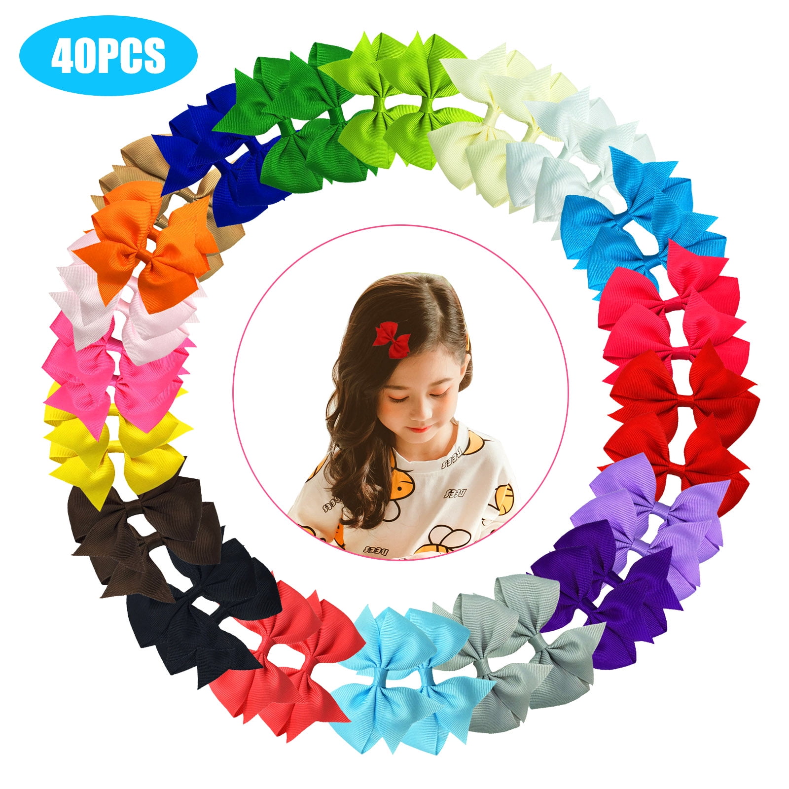 40pcs 2 Chiffon Flower Clips Ribbon Lined Clips Tiny Hair Clips for Baby Girls Infants Toddlers Kids 20 Colors in Pairs