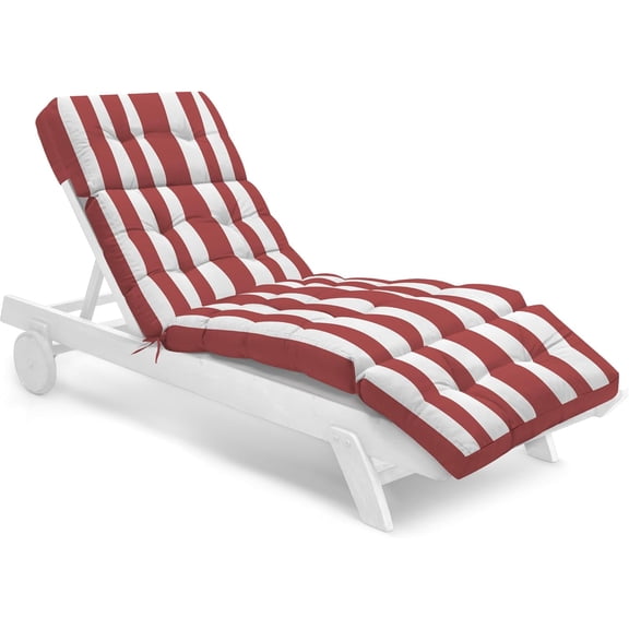 Outdoor Chaise Lounge Chair Cushion Waterproof 74.4 x 22 x 4.7 Inches Memory Foam Lounge Chair Cushions for Outdoor Furniture with Ties, Thickened Pool Lounge Chair Cushion, Stripe Red&White