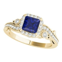 Mauli Jewels 1.50 Carat Princess Cut Sapphire Diamond Engagement Rings for Women, 18K Solid Rose, White & Yellow Gold 4 Prong Gifts for Her