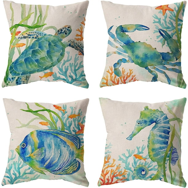 Coastal Throw Pillow Covers Ocean Outdoor Beach Pillows Cover 18x18