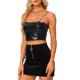 thumbnail image 4 of INSPIRAR CHIC Top de tirantes delgados sin mangas para mujer, brillante y metálico, crop cami negro, 4 of 6