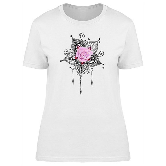Cool Mandala With Rose On Top T-Shirt Women -Image by Shutterstock, Female Medium