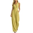 thumbnail image 2 of Women's Solid V Neck Sleeveless Wide Leg Jumpsuit with Pockets, 2 of 7