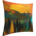 thumbnail image 2 of Forest Trees Painting Throw Pillow Case Square Cushion Cover Home Decorative Sofa Armchair Bedroom Livingroom Standard Mountain Forest Sunrise Sunset Pillowcase 18 X 18 Inch, 2 of 6
