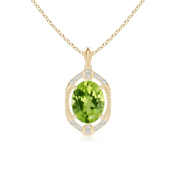 ANGARA Natural Vintage Inspired 1.9 ct Peridot Leo Pendant with Diamonds in 14K Yellow Gold for Women (Size-9x7mm) | August Birthstone, Anniversary, Jewelry Gift for Women | Natural Peridot Necklace
