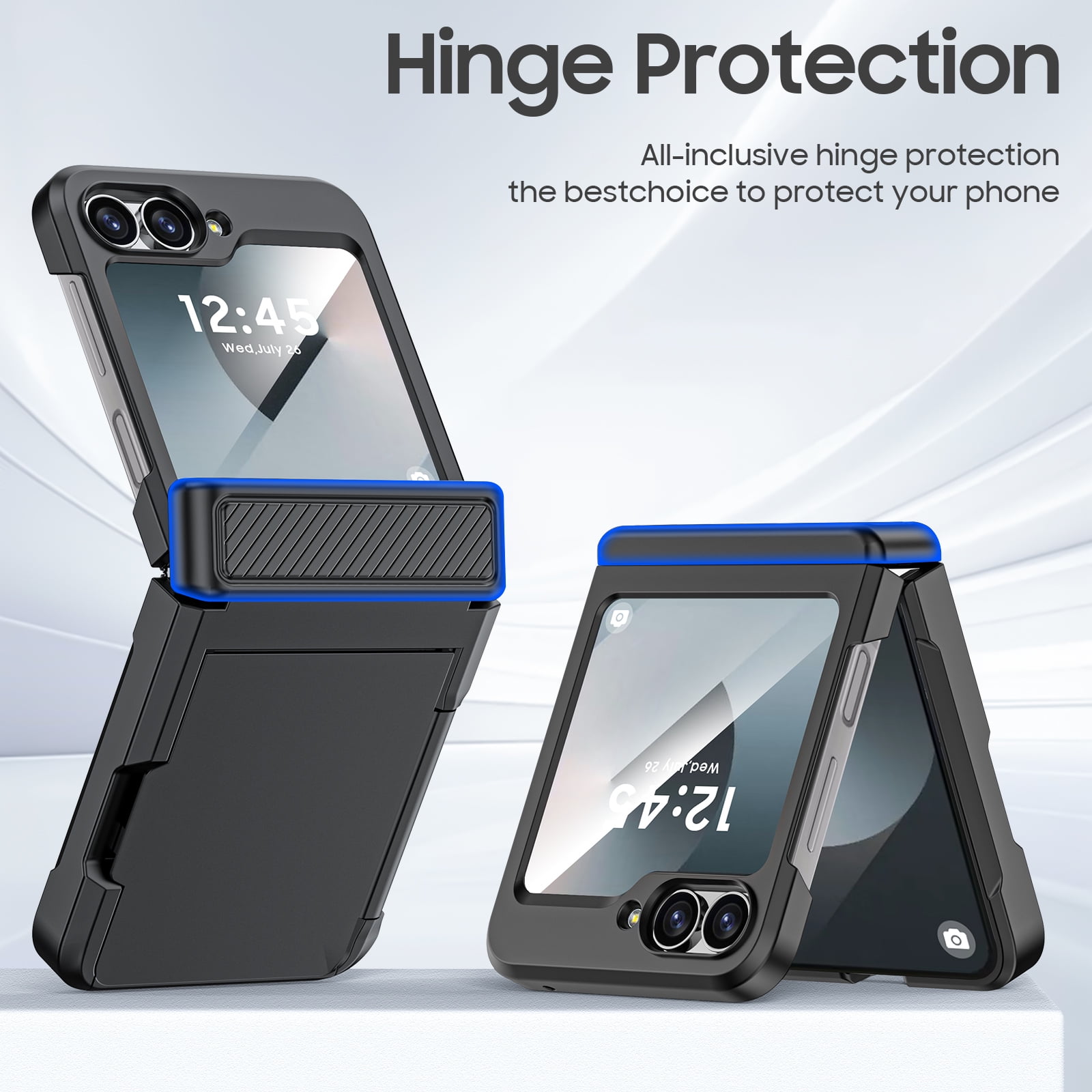 Oupeigar for Samsung Galaxy Z Flip 6/7FE Phone Case with Card Holder[RFID Blocking],Hinge Protection,Screen Protector,Shockproof Case-Black