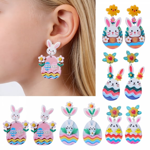 DESIGNICE 5 Pairs Earring Set,Vibrant and Adorable Easter Earrings,Bunny Ear Easter Egg Earrings for Women,Drop Earrings Festive Jewelry Gift for Easter and Spring Outfits