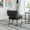 thumbnail image 3 of 25.2'' W Nursery Rocking Chair, Faux Fur Plush Upholstered Baby Nursing Chair with Metal Rocker, Comfy Mid Century Modern Glider Chair for Living Room Bedroom, Gray, 3 of 7