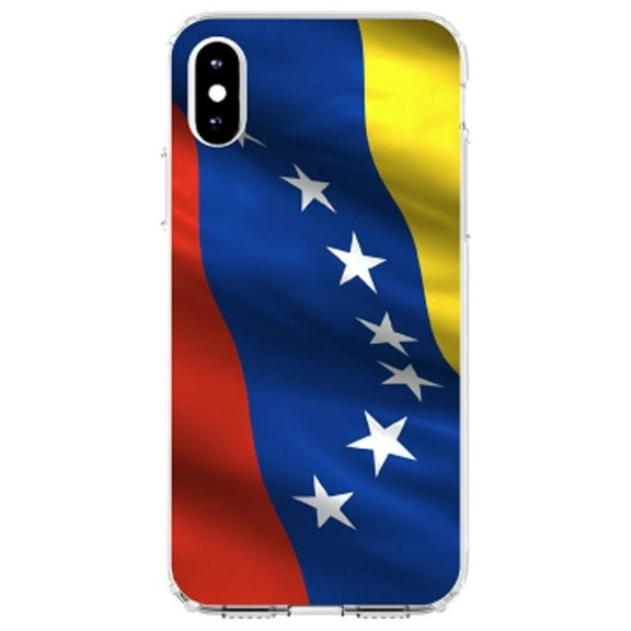 DistinctInk Clear Shockproof Hybrid Case for iPhone XR (6.1" Screen) - TPU Bumper, Acrylic Back, Tempered Glass Screen Protector - Venezuela Waving Flag Red Blue Yellow - Love of Venezuela
