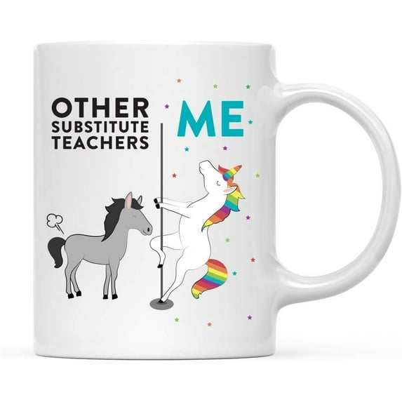 CTDream Funny Quirky 11oz. Ceramic Coffee Tea Mug Thank You Gift, Other Substitute Teachers Me, Horse Unicorn, 1-Pack, Birthday Christmas Gift Ideas Coworker Him Her, Gift Box