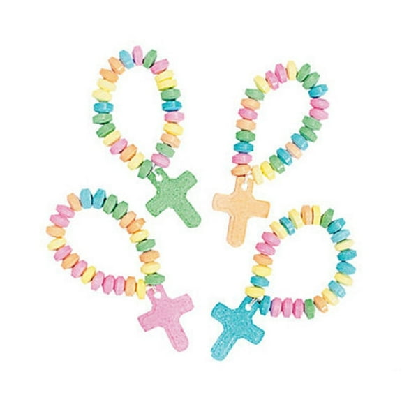 Fun Express Candy Bracelets Bulk, Spread Religious Joy in Every Bite with Set of 12 Candy Bracelets Individually Wrapped, Faithful & Flavorful, Wearable Faith and Stretchable Candy Favors Bracelets