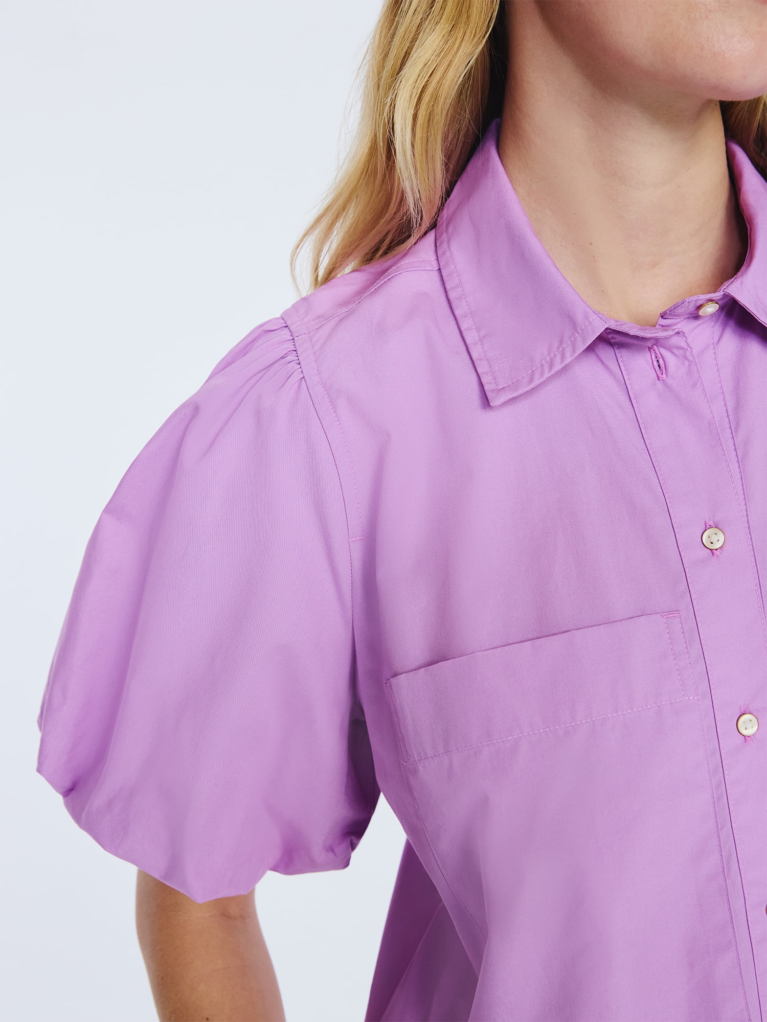 Free Assembly Women’s and Women's Plus Cotton Ruffle Mini Dress with Puff Sleeves, Sizes XS-4X