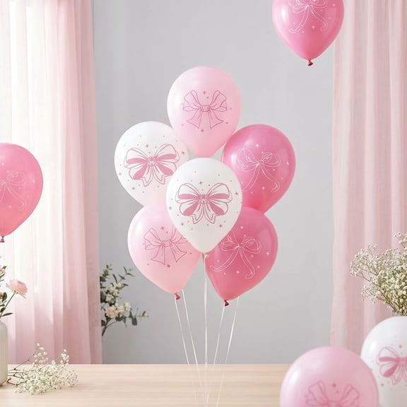 Japceit 18Pc Bow Theme Balloon Garland Kit,Pink White Clear Bow Balloons,Pink Aesthetic Balloons,For Girls Birthday Party