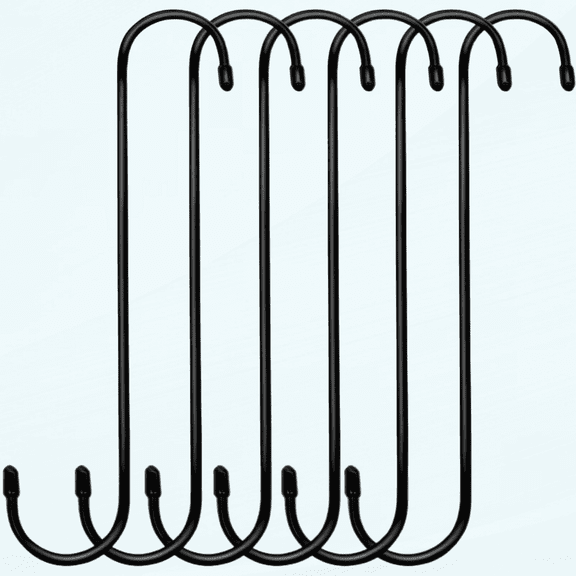 6 Pack 10 inch Extra Large S Hooks Black Heavy Duty Long S Hooks for Hanging Plant Extension Hooks for Kitchenware,Utensils,Pergola,Closet,Flower Basket,Garden,Patio,Indoor Outdoor Uses