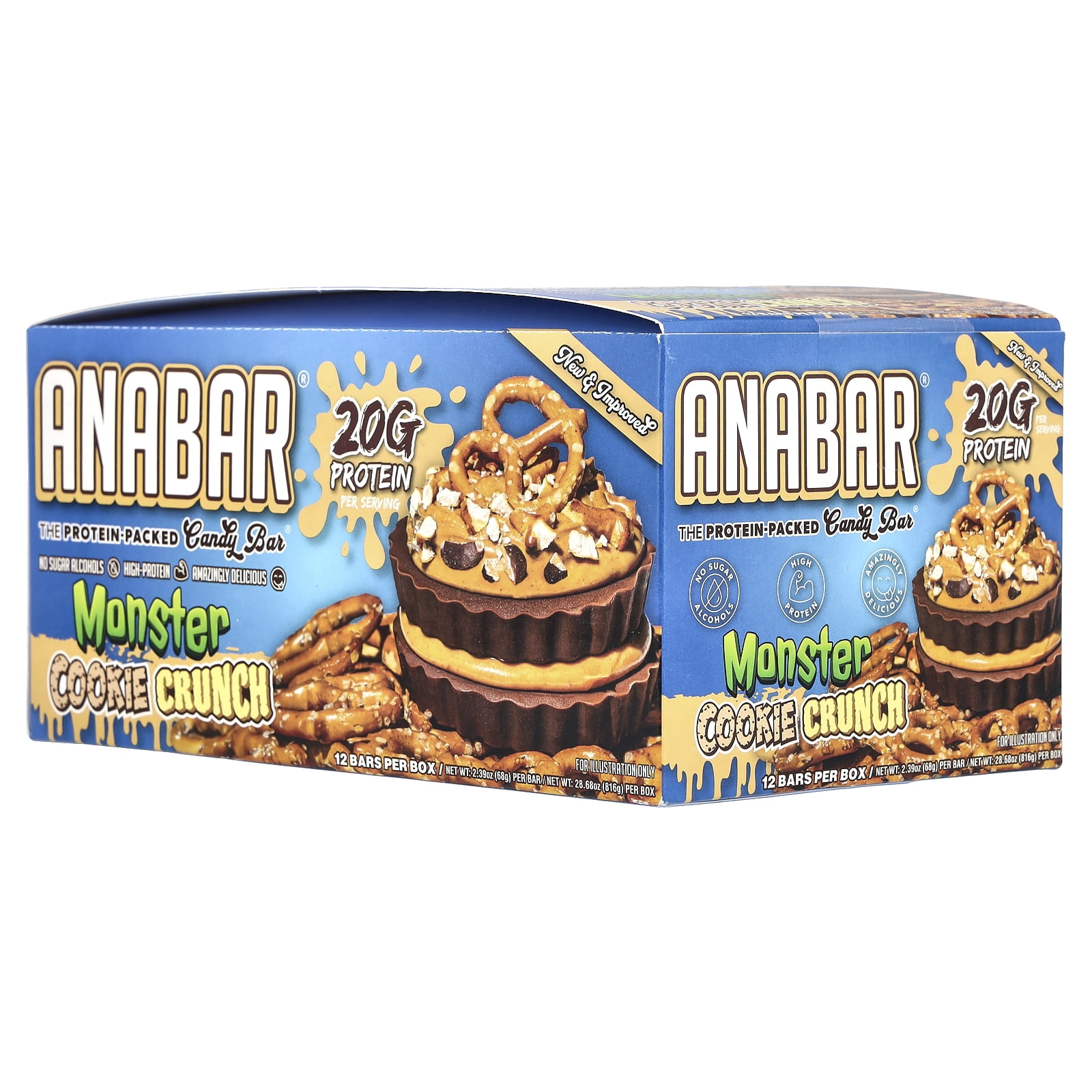 The Anabar The Protein-Packed Candy Bar®, Monster Cookie Crunch, 12 Bars, 2.39 oz (68 g) Each