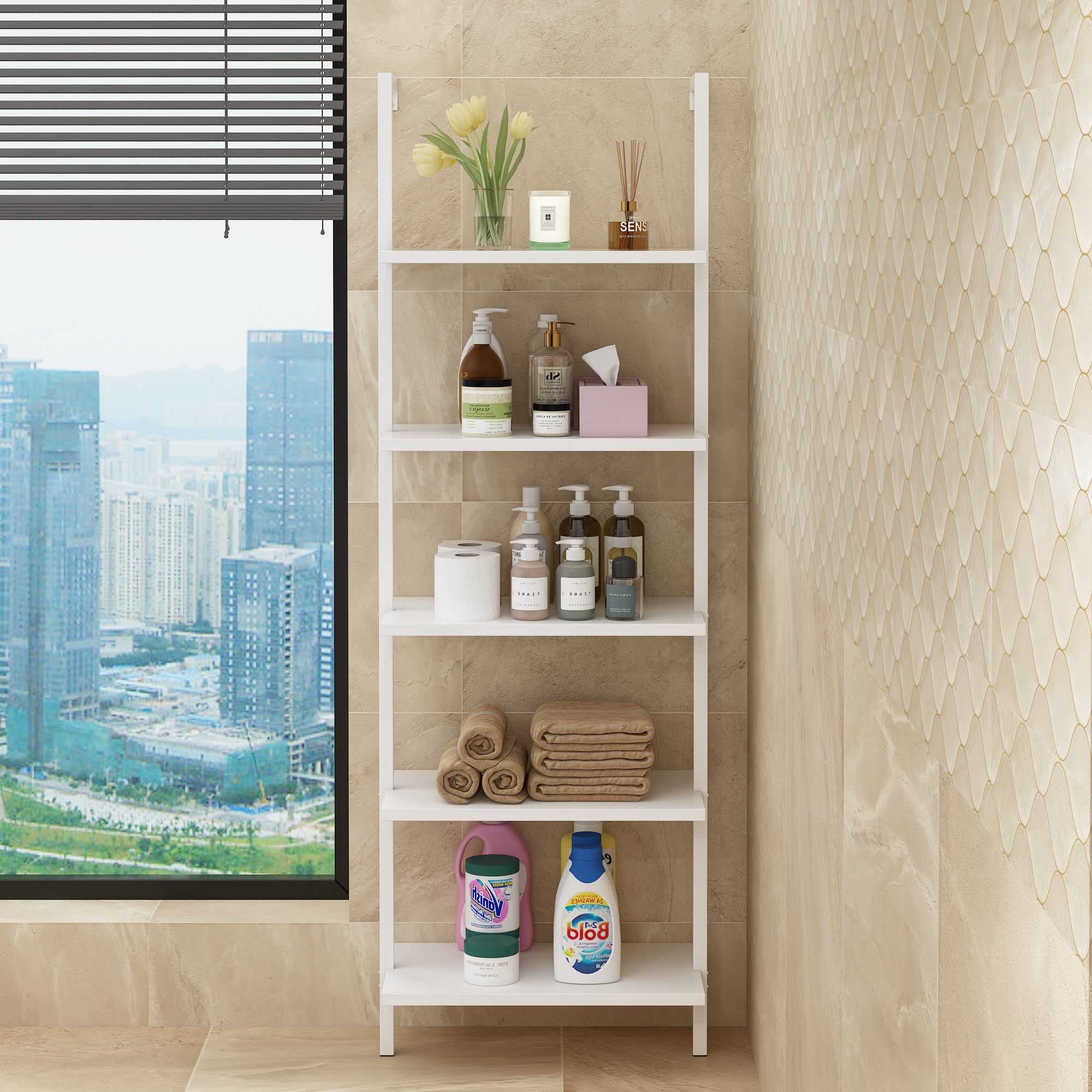 5-Layer Wall-Mounted Display Rack, White, 24.02 x 12.01 x 72 in
