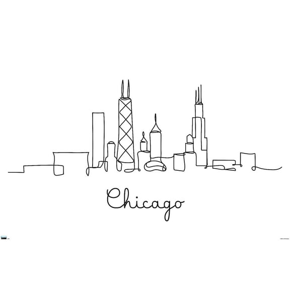 Line Art Skyline - Chicago Wall Poster, 14.725" x 22.375"