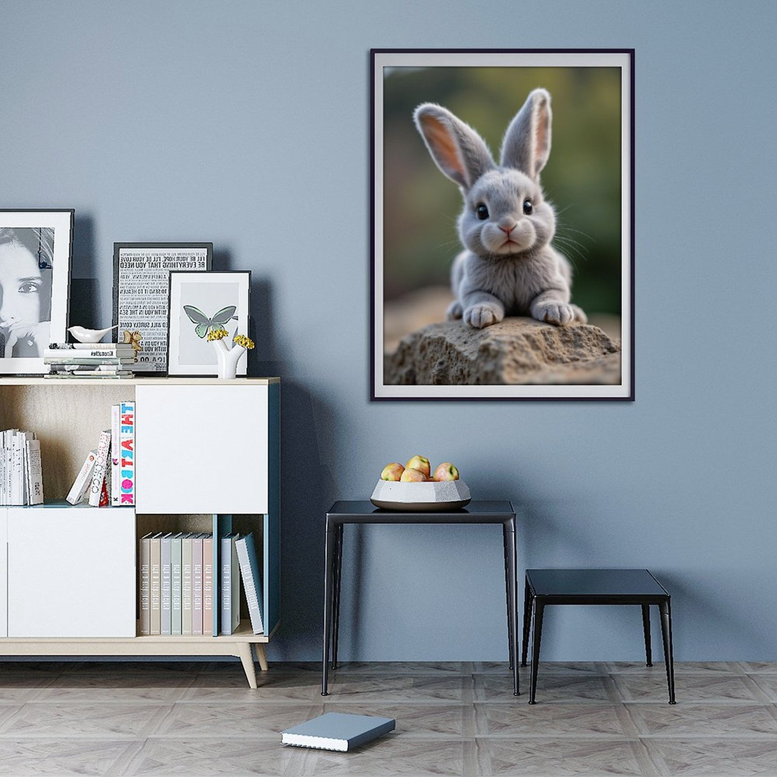 Diamond Art Kit for Adults, Cute Gray Bunny On Rock Diamond Painting for Adults Beginners, 5D DIY Diamond Art Painting Kits, Colorful Diamond Painting Craft for Home Decor 12x16