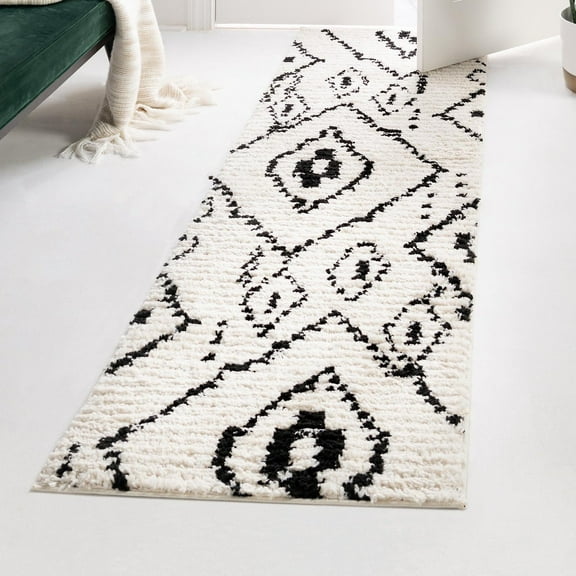 Unique Loom Morocco Collection Area Rug - Rif (2' 2" x 6' 1" Runner Ivory/Black)