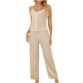 thumbnail image 1 of Timegard Ensembles 2 Pcs pour Femmes Pyjamas en Satin Tenues Bretelles Ajustables Dos Nu Camisoles Amples Pantalons Confortables, 1 of 8