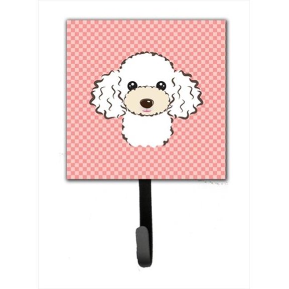 Checkerboard Pink White Poodle Leash Or Key Holder, 4.25 W x 7 H In.