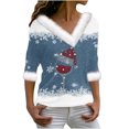 thumbnail image 2 of Prix Réduit! Aqestyerly Hauts de Noël à Manches Longues pour Femmes, Pull Imprimé Col en V Manches Longues, 2 of 3