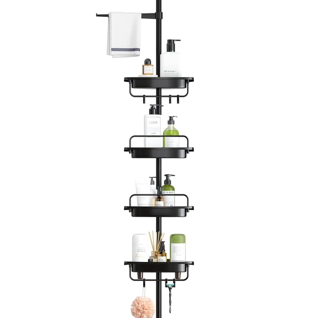 Carrito de ducha Corner ALLZONE, inoxidable, 4 niveles, negro