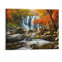 Creowell  Landscape Canvas Wall Art Waterfall Nature Forest Scenery Painting, Modern Scene Artwork Mountain Scenery Picture Framed for Living Room Bedroom Bathroom Home Office Decor-20x16inch