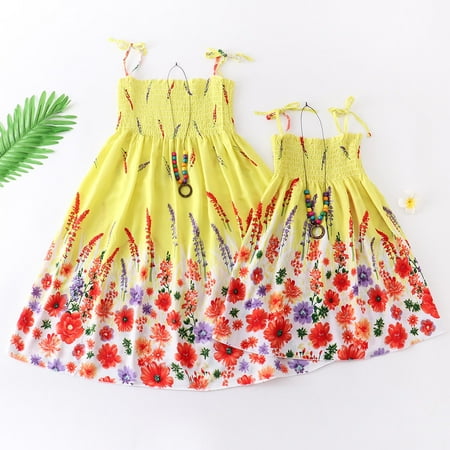 

women Christmas pajamas for family matching outfits son daughter sets soft Yellow Mommy And Me Clothes Sling Dress Boho Beach Mother Daughter Dresses Family Look Conta