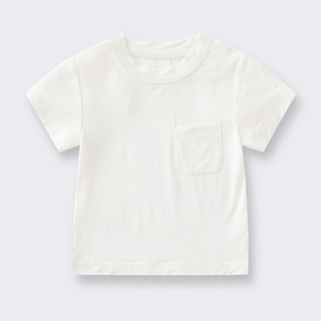 VKOYWKM T-Shirts pour Tout-Petits Bébés Garçons Filles Hauts en Coton T-Shirts Basiques Manches Courtes Coupe Ample Col Ras du Cou T-Shirts Chemise pour Enfants avec Poche Poitrine Blanc 2 Ans