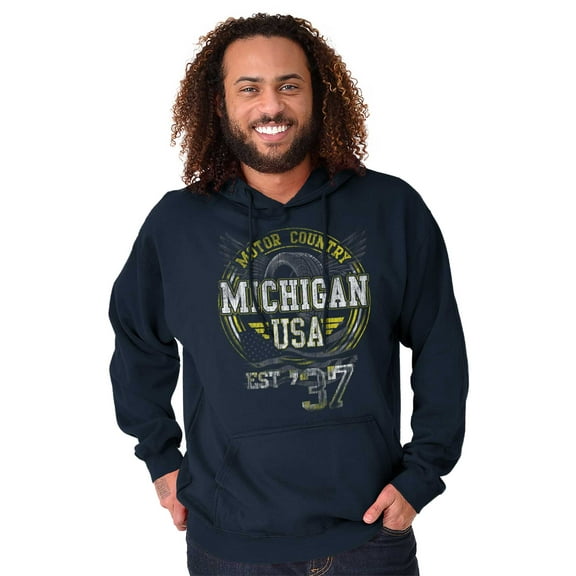 Michigan Distressed Vintage MI Motor Unisex Plus Fleece Graphic Hoodie Brisco Brands 2X