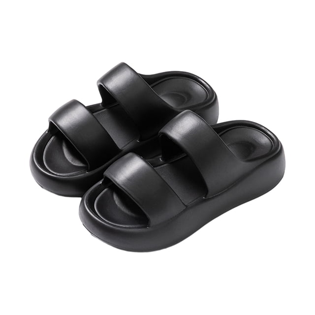 Womens Casual Slippers Solid Color Simplicity Open Toe Double Strap Platform Thick Bottom Quick Drying Lightweight Non-Slip Bathroom Shower EVA Slippers Black